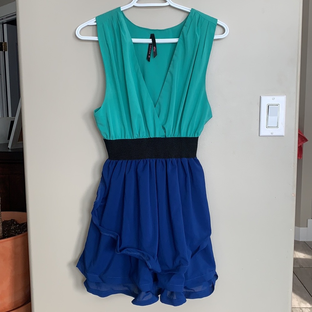 Two Tone Blue Mini Cocktail Dress
